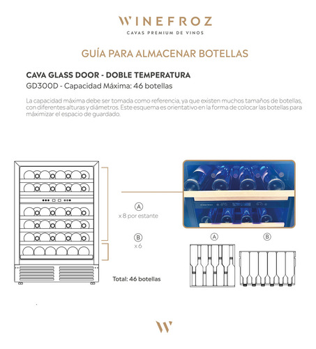 Cava Vinos Winefroz Doble Temperatura Puerta Vidrio 46 Bot