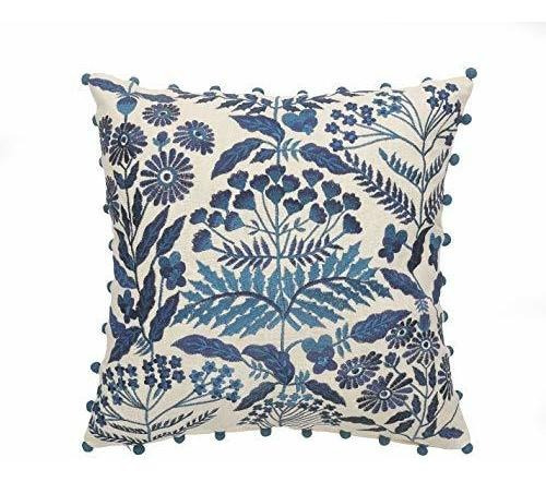 Lr Home Cojín Floral Bohemio, 20  X 20 , Azul Marino / Blanc