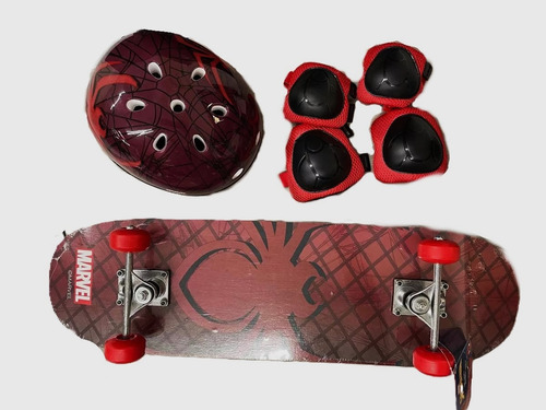 Patineta Para Niño Spiderman Casco Set Proteccion