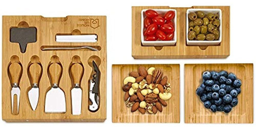 Tablero De Queso De Bambú Con Cubertería Servidor De Carne C