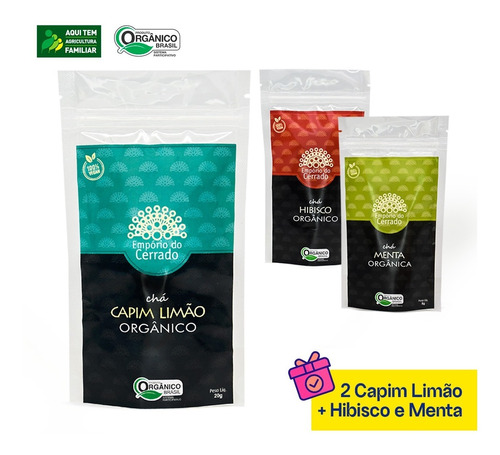 Kit Chás Orgânico (capim Limão, Hibiscos E Menta) 4 Unidades