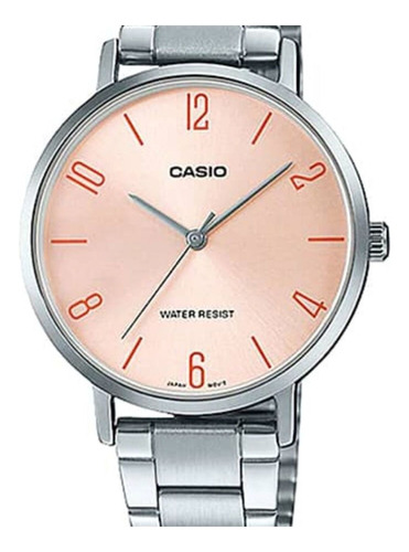 Reloj Mujer Casio Ltp-vt01d-4b2 Plateado Análogo fondo rosa