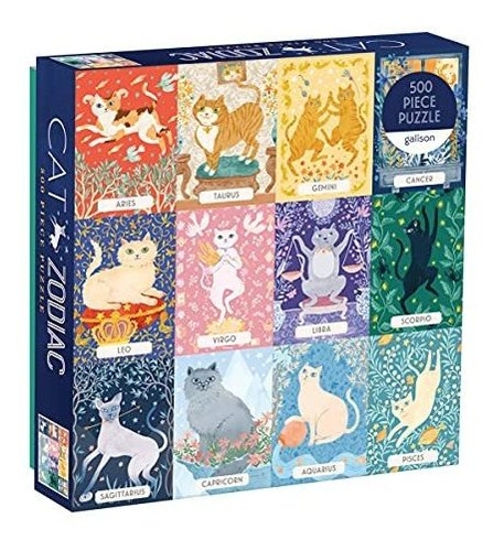 Rompecabezas De 500 Piezas, Multicolor Galison Cat Zodiac