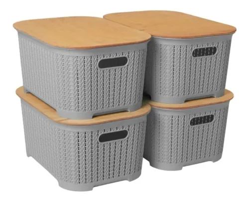Caja Organizadora Con Tapa De Madera S mil Rattan 37x25x17cm