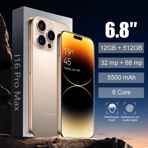 I16 Pro Max Desbloquea Dual Sim 12gb+512gb 2025 El Más Popular Teléfono Inteligente Android 14 Batería De Larga Duración 5g Wifi Más Barato Celular Dorado