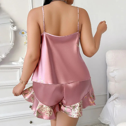 Pijamas Com Alça Solta Estampada Tamanho Grande