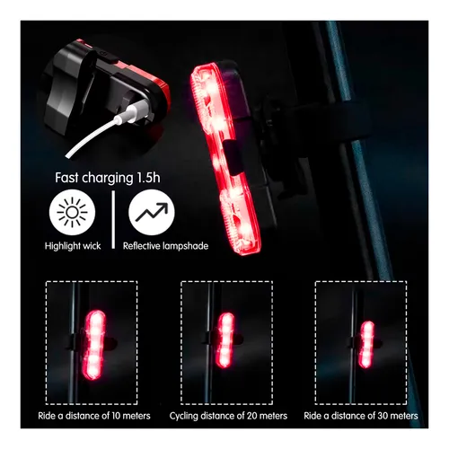 Luz Trasera Stop Led Roja 360° Bicicleta Recargable Usb