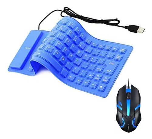 Combo Teclado Silicona Usb  Español Enrollable + Mouse Gamer