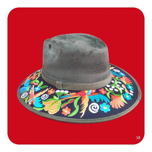 Imagen 7 de 7 de Elegante Sombrero Artesanal De Gamuza Bordado Mediano 4