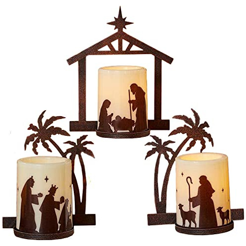 Holiday Nativity Candleholders Christmas Season - Set O...