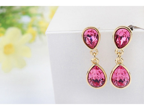 Imagen 3 de 5 de Aretes Gotas De Chapa De Oro Con Swarovski Elements - 1196
