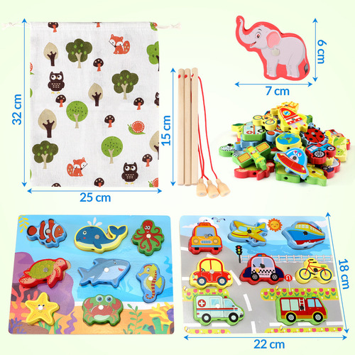 Juego De Pesca Madera Magnética Juguete Didáctico Montessori