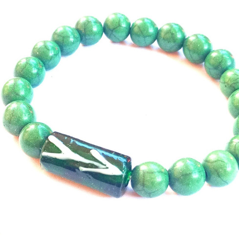 Pulseira Guia Orixá Oxossi Em Pedra Jaspe Verde+firma Flecha