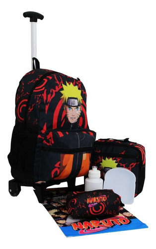 Kit Mochila De Rodinhas Escolar Lancheira E Estojo Naruto Tp