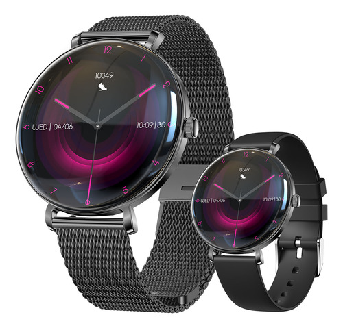 Reloj Inteligente Mujer,pantalla Hd 1.43'' Con Llamada Bluetooth Para iPhone Andriod (incluye Dos Correas)fv17-c Negro