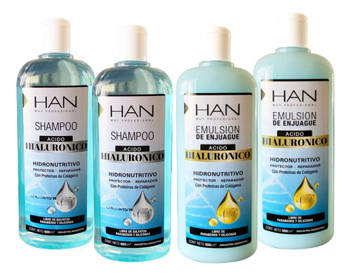 2 Kit Han Ácido Hialurónico  Shampoo + Acondicionador 500 Ml