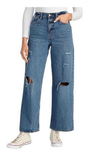 Jeans Mujer Old Navy High-waisted Rasgados Celeste