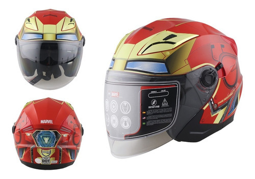 Casco Moto Edge Marvel Iron Man Rojo 3/4 Certificado Dot Color Rojo/Oro Tamaño del casco XL(61-62 cm)