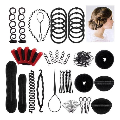 Kit Accesorios Para Peinar Herramientas De Peinado Diy 53pzs Color Negro