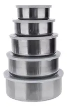 Comprar Set 5 Bowls Tapers De Acero Inoxidable Liviano Con Tapa Recipientes Cocina Alimentos Comida Levys Bazar Cocina Metalico