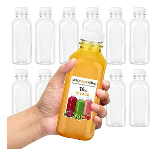 Botellas De Jugo Reutilizables Con Tapas, 16 Oz (12 Pack)