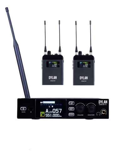 Monitor Sem Fio Uhf Dylan Dsm-900 2 Bodypacks C/ 2 Antenas Cor Preto