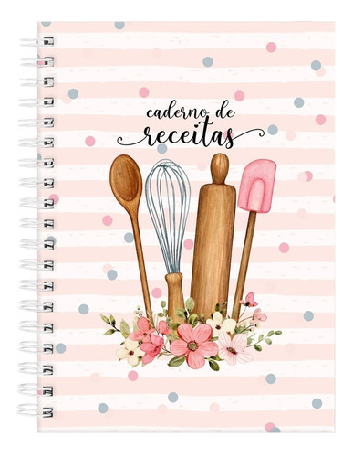 Caderno De Receitas Floral Listras Fuê Rosa Cor Não aplica