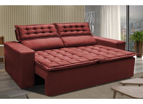 Sofá 3 Lugares Retrátil e Reclinável Cama inBox Slim 1,80m Velusoft Vermelho