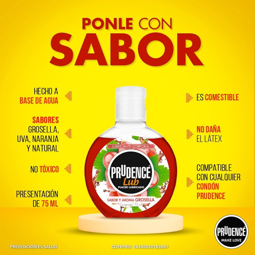 Imagen 2 de 2 de Lubricante Corporal Prudence Lub 75ml Sabores A Base De Agua