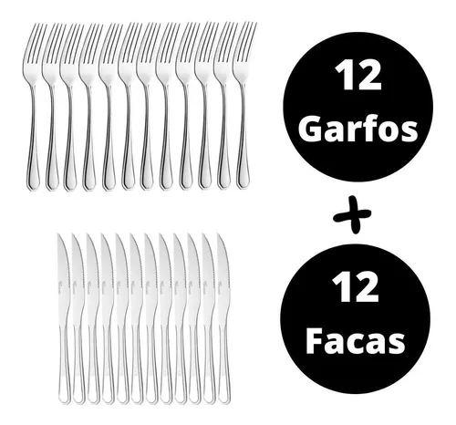 Jogo De Talheres Garfo E Faca Inox 24pçs Continental