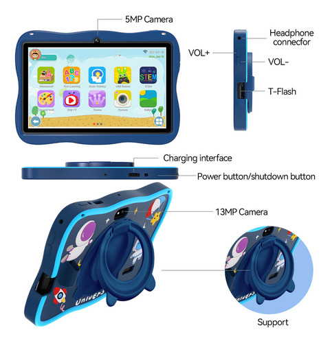 Hancdon A15 Tablet para Niñas y Niños 7 pulgadas 6GB 128GB Android 12 WiFi 3800mAh 5MP+13MP con Funda para Tablet