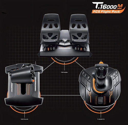 Joystick + Acelerador + Pedales Thrustmaster T16000m Fcs Pc Color Negro/naranja