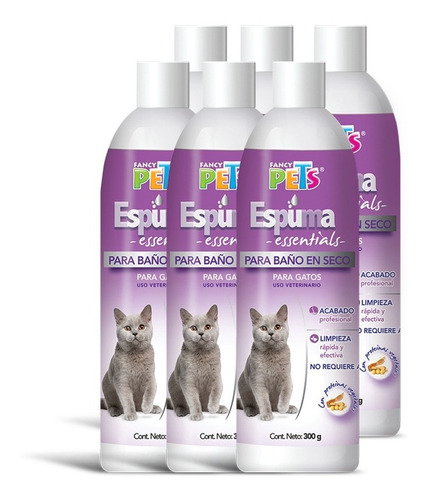 6x Espuma Para Baño En Seco Gatos Fancy Pets 300g