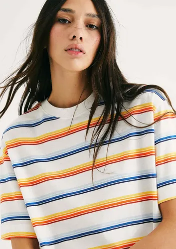 Camiseta Feminina Box Listrada Hering Adulto Azul Xp