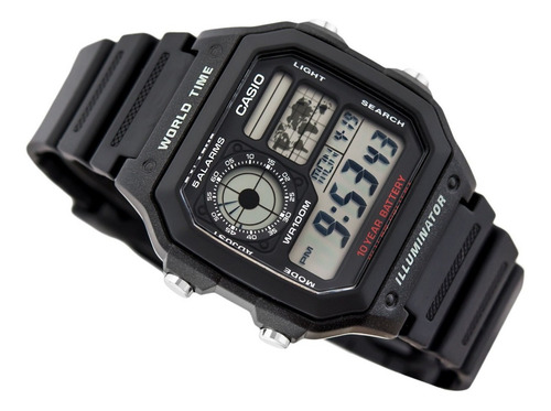 Reloj Casio Digital Ae-1200 Hombre Correa Negra 100m Negro Negro Gris