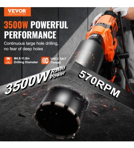Taladro De Núcleo 0.8 A 11.8 Pul De Diametro 3500w Naranja-negro 60hz