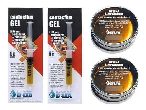 Kit Delta Jeringa 10cc Contaflux Gel + Resina 50g 4 Piezas