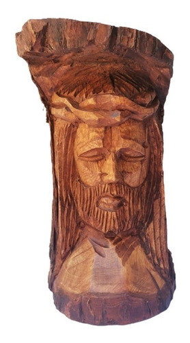 Figura Tallada En Madera Rostro Cristo