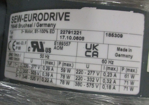 Sew Eurodrive Drn90l4/ff/v Blower Cooled Motor 2 Hp 1767 Ccd