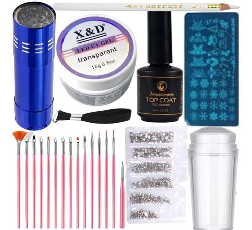 Kit Para Unhas Gel Mini Secador + Pincéis + Carimbo Nail Art