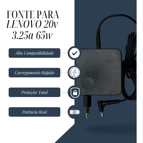 Fonte Carregador Para Lenovo Ideapad L3-15iml05 Laptop 20v