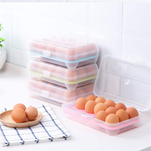 Imagen 3 de 9 de Set X 4 Huevera Contenedora Plástica Apilable Tapa 15 Huevos