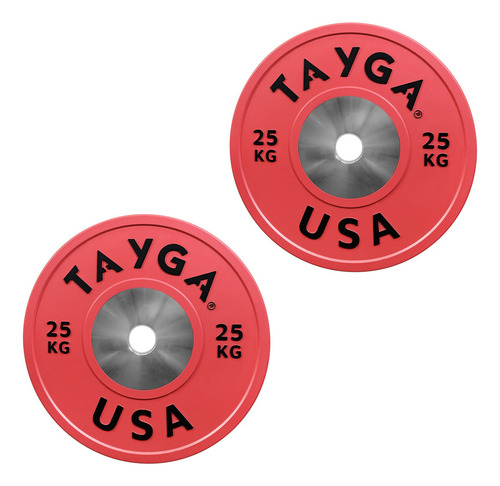Par Disco Olímpico Heterofilia Competencia 25kg Tayga (2 Pz) Color Rojo