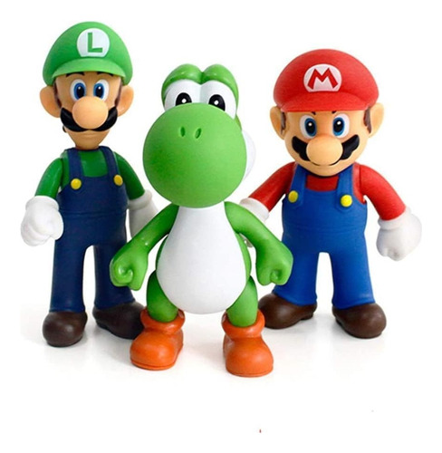 Tres (3) Figuras De Acción: Mario Bros, Luigi Y Yoshi 10cm 