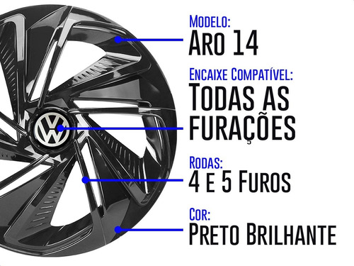 Imagem 4 de 6 de Jogo 4 Calotas Nitro Black Aro 14 Vw Gol G2 G3 G4 G5 Up