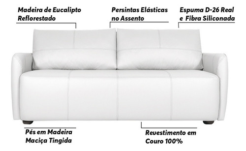 Sofá Decorativo Lily 200cm Couro Branco - Gran Belo