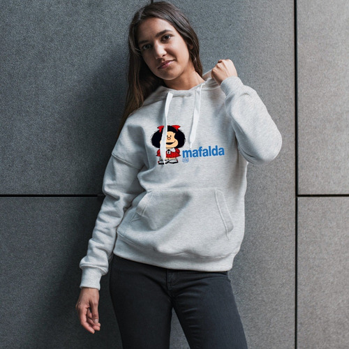 Buzo Gris Canguro Mafalda Quino Hombre Mujer Niños Hoodie