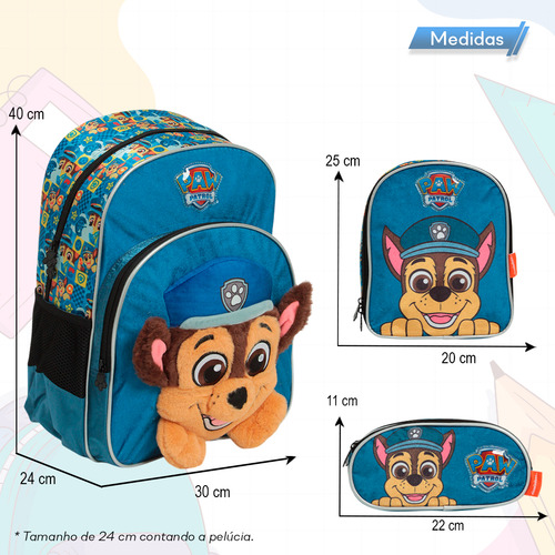 Kit Mochila Escolar Masculina Patrulha Canina Reforçada