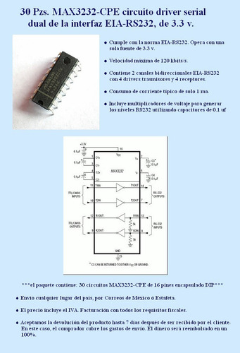30 Pzs Max3232 De 3.3 Volts Driver Dual Serial Rs232
