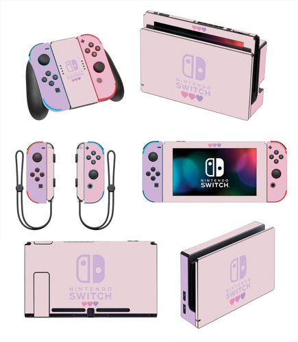 Skin Personalizado Para Switch Color Rosa Con Logos (0150)